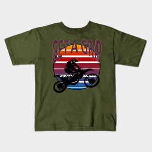 Get A Grip Motor X  Dirt Bike Retro Sunset Art Kids T-Shirt